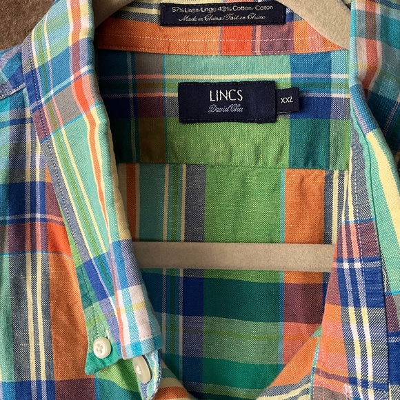 LINCS Madras Plaid Linen Summer SS Shirt Cool Cotton Casual Comfort Green XXL - Picture 10 of 10